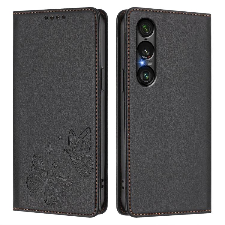 For Sony Xperia 1 VII Strong Magnetic Dual Butterfly RFID Vegan Leather Phone Case