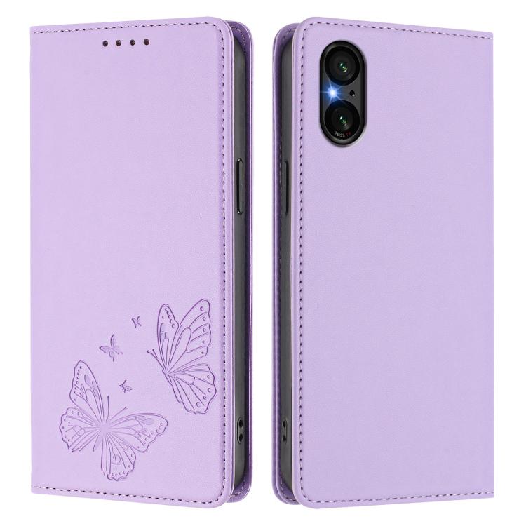 For Sony Xperia 5 V Strong Magnetic Dual Butterfly RFID Vegan Leather Phone Case