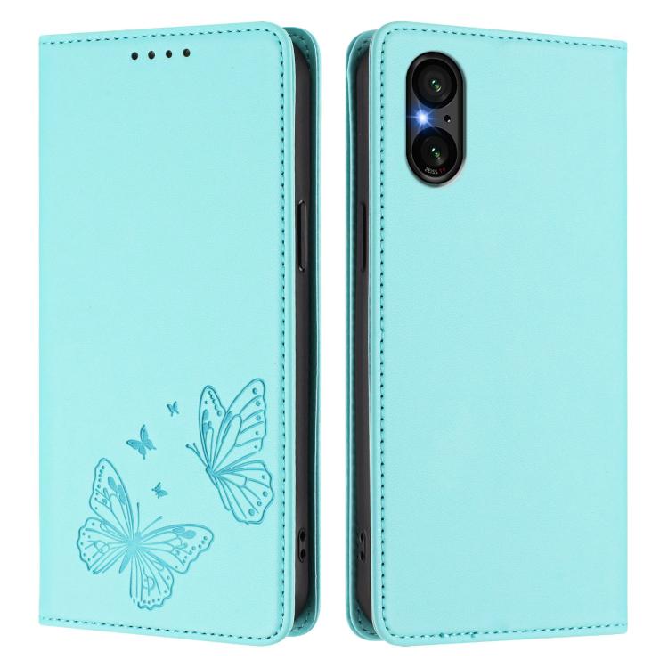 For Sony Xperia 5 V Strong Magnetic Dual Butterfly RFID Vegan Leather Phone Case