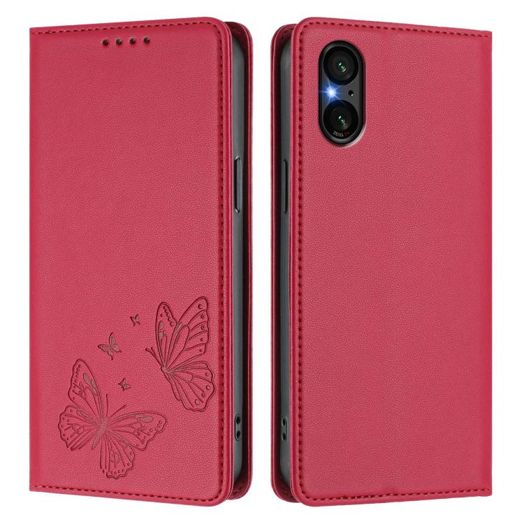 For Sony Xperia 5 V Strong Magnetic Dual Butterfly RFID Vegan Leather Phone Case