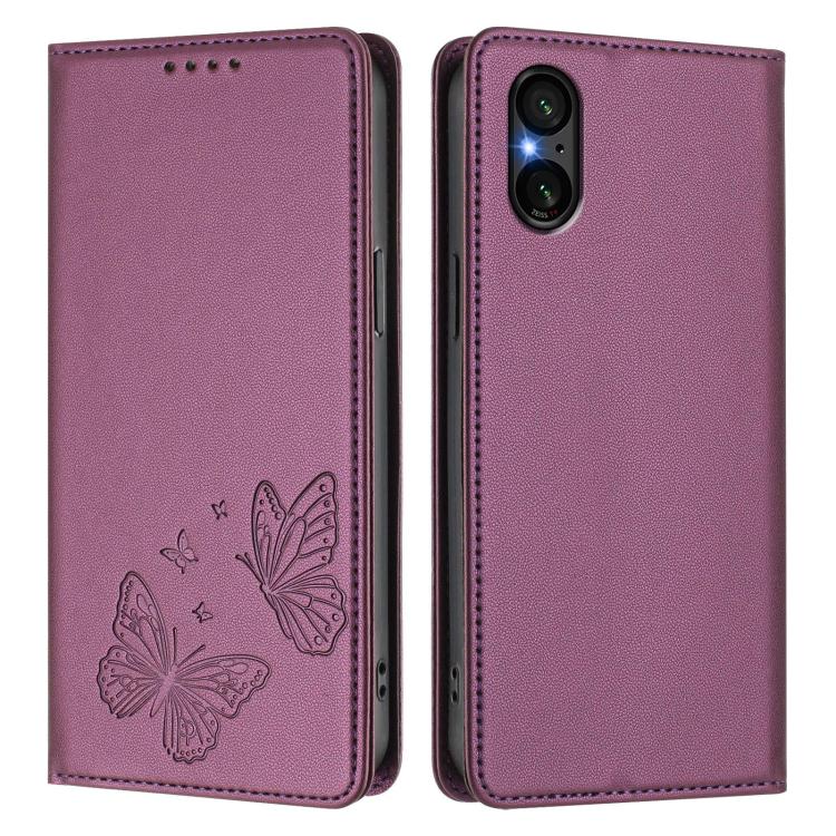 For Sony Xperia 5 V Strong Magnetic Dual Butterfly RFID Vegan Leather Phone Case
