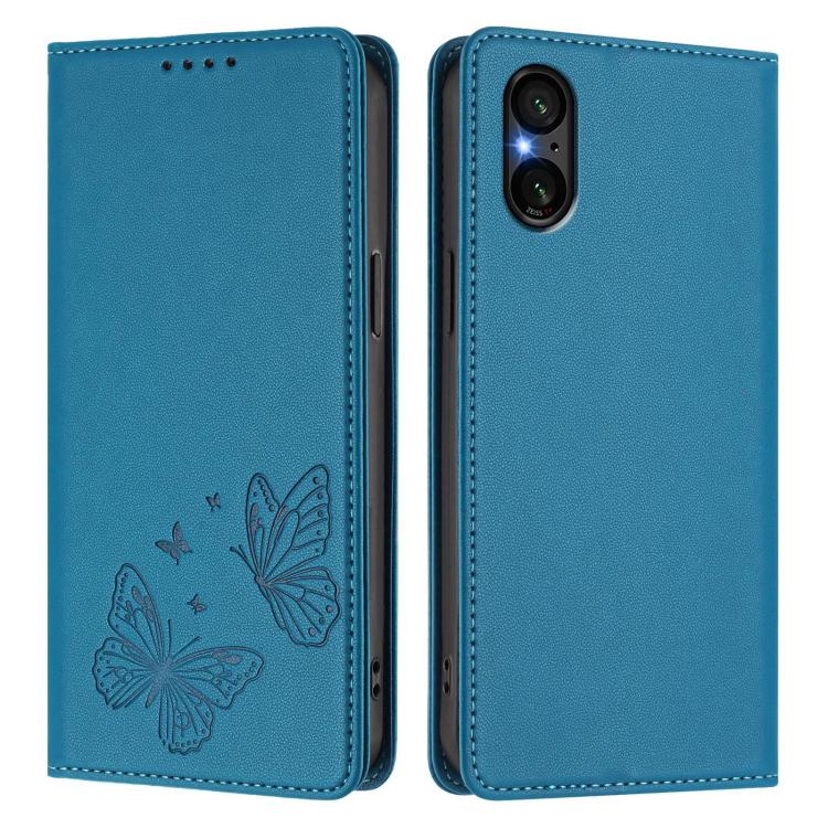 For Sony Xperia 5 V Strong Magnetic Dual Butterfly RFID Vegan Leather Phone Case