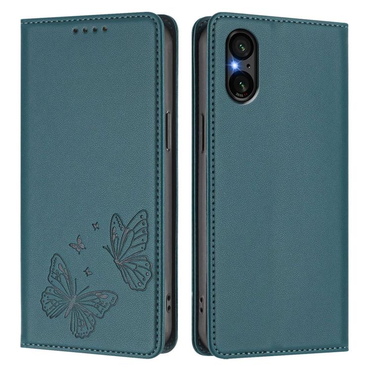 For Sony Xperia 5 V Strong Magnetic Dual Butterfly RFID Vegan Leather Phone Case