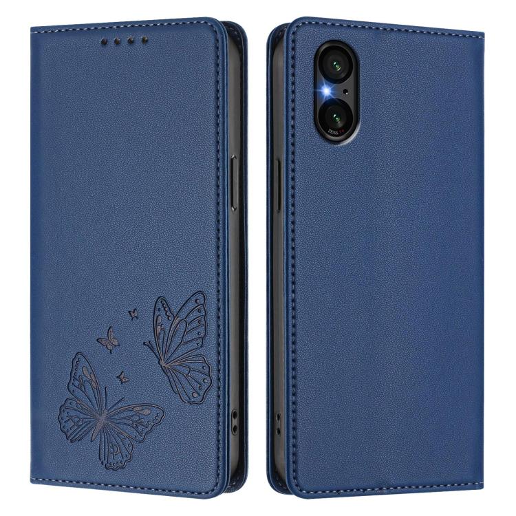 For Sony Xperia 5 V Strong Magnetic Dual Butterfly RFID Vegan Leather Phone Case