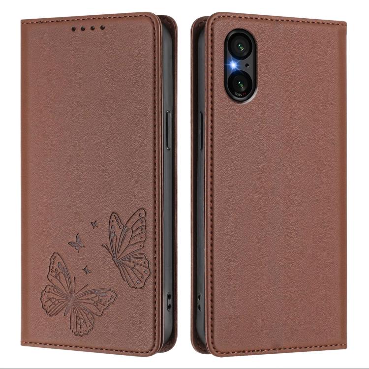 For Sony Xperia 5 V Strong Magnetic Dual Butterfly RFID Vegan Leather Phone Case
