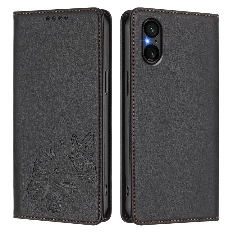 For Sony Xperia 5 V Strong Magnetic Dual Butterfly RFID Vegan Leather Phone Case