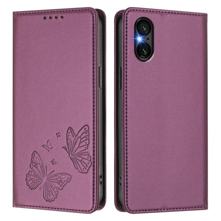 For Sony Xperia 5 VI Strong Magnetic Dual Butterfly RFID Vegan Leather Phone Case
