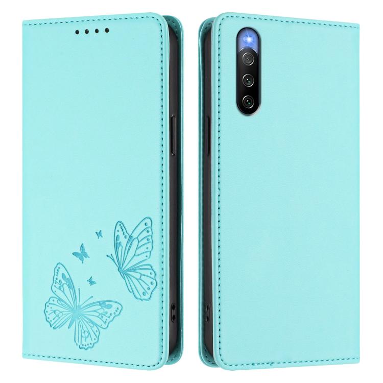 For Sony Xperia 10 V Strong Magnetic Dual Butterfly RFID Vegan Leather Phone Case