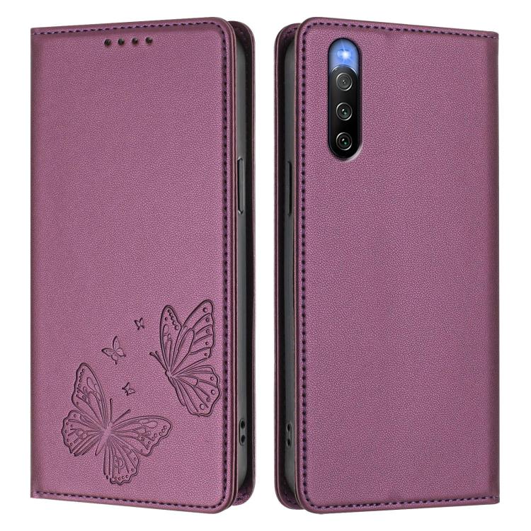 For Sony Xperia 10 V Strong Magnetic Dual Butterfly RFID Vegan Leather Phone Case