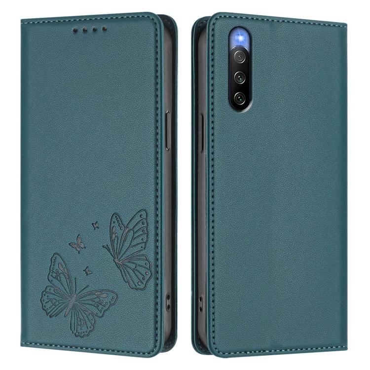 For Sony Xperia 10 V Strong Magnetic Dual Butterfly RFID Vegan Leather Phone Case