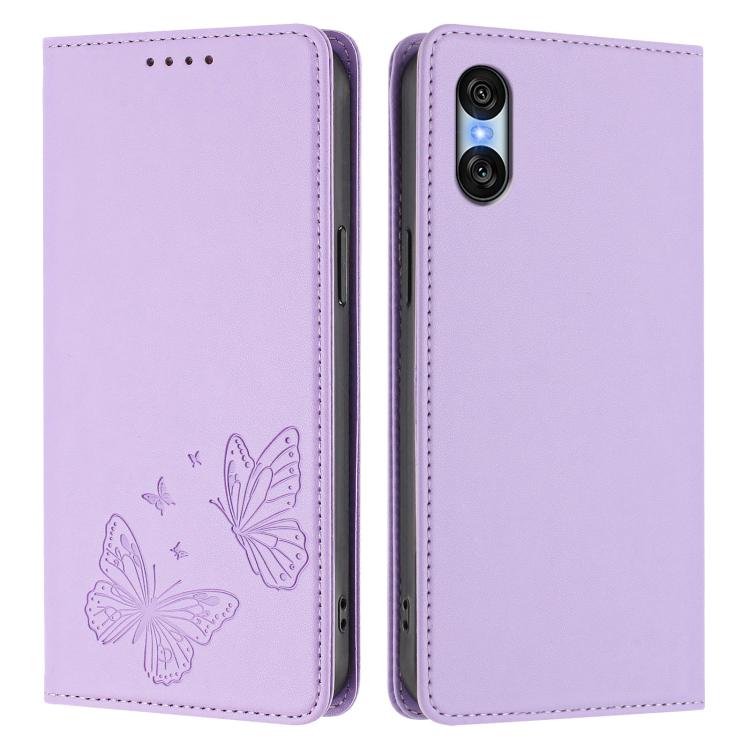 For Sony Xperia 10 VI Strong Magnetic Dual Butterfly RFID Vegan Leather Phone Case