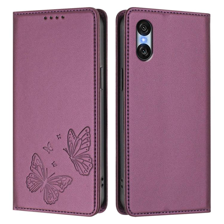 For Sony Xperia 10 VI Strong Magnetic Dual Butterfly RFID Vegan Leather Phone Case