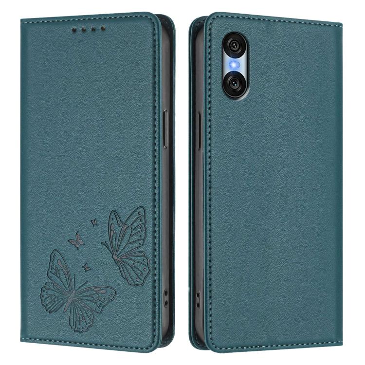 For Sony Xperia 10 VI Strong Magnetic Dual Butterfly RFID Vegan Leather Phone Case