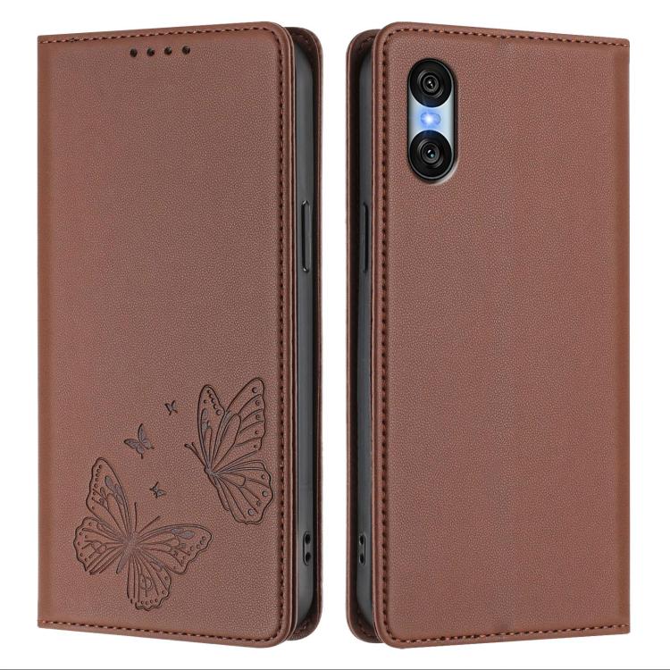 For Sony Xperia 10 VI Strong Magnetic Dual Butterfly RFID Vegan Leather Phone Case