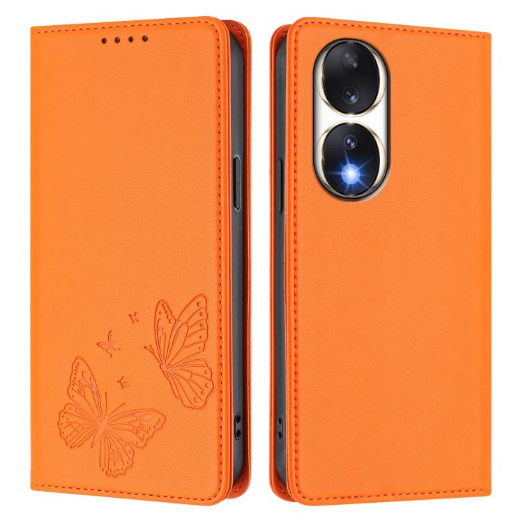 For Honor 90 5G Strong Magnetic Dual Butterfly RFID Vegan Leather Phone Case