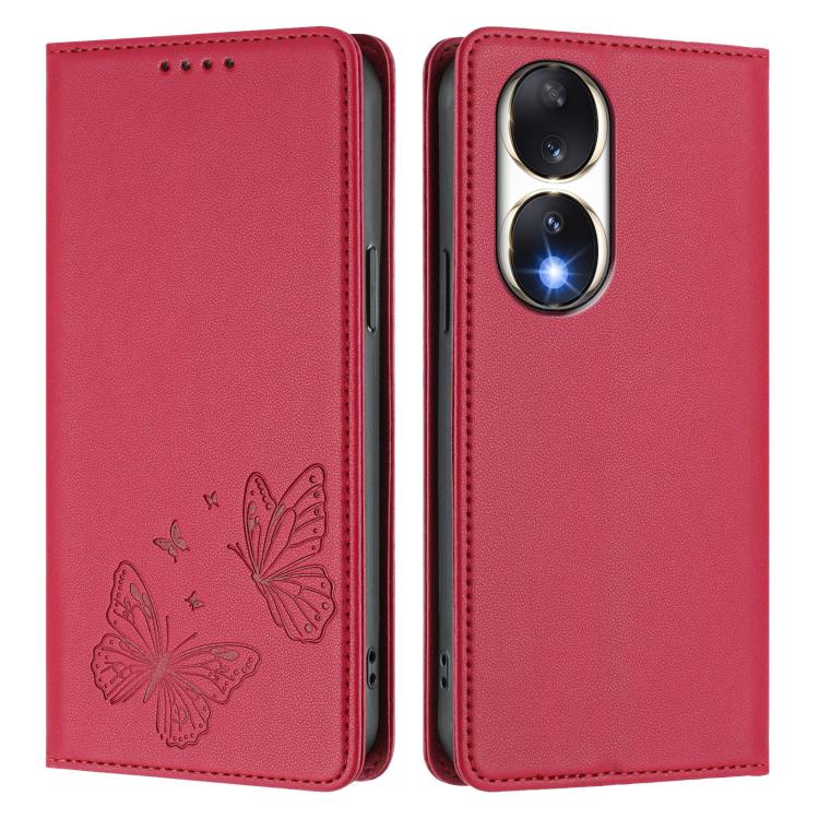For Honor 90 5G Strong Magnetic Dual Butterfly RFID Vegan Leather Phone Case