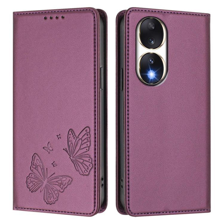 For Honor 90 5G Strong Magnetic Dual Butterfly RFID Vegan Leather Phone Case