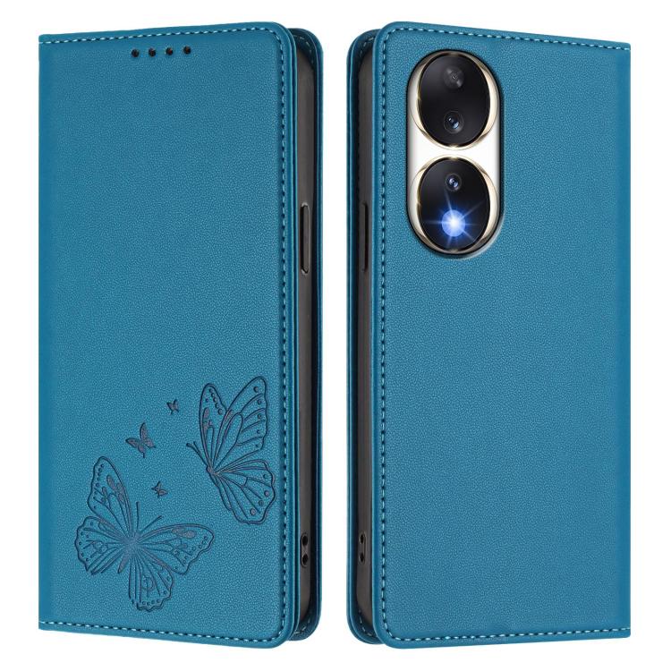 For Honor 90 5G Strong Magnetic Dual Butterfly RFID Vegan Leather Phone Case