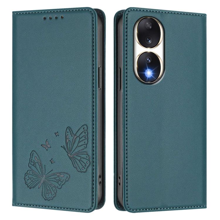 For Honor 90 5G Strong Magnetic Dual Butterfly RFID Vegan Leather Phone Case