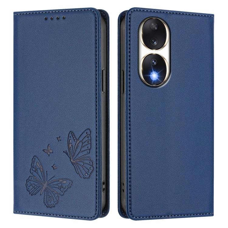 For Honor 90 5G Strong Magnetic Dual Butterfly RFID Vegan Leather Phone Case