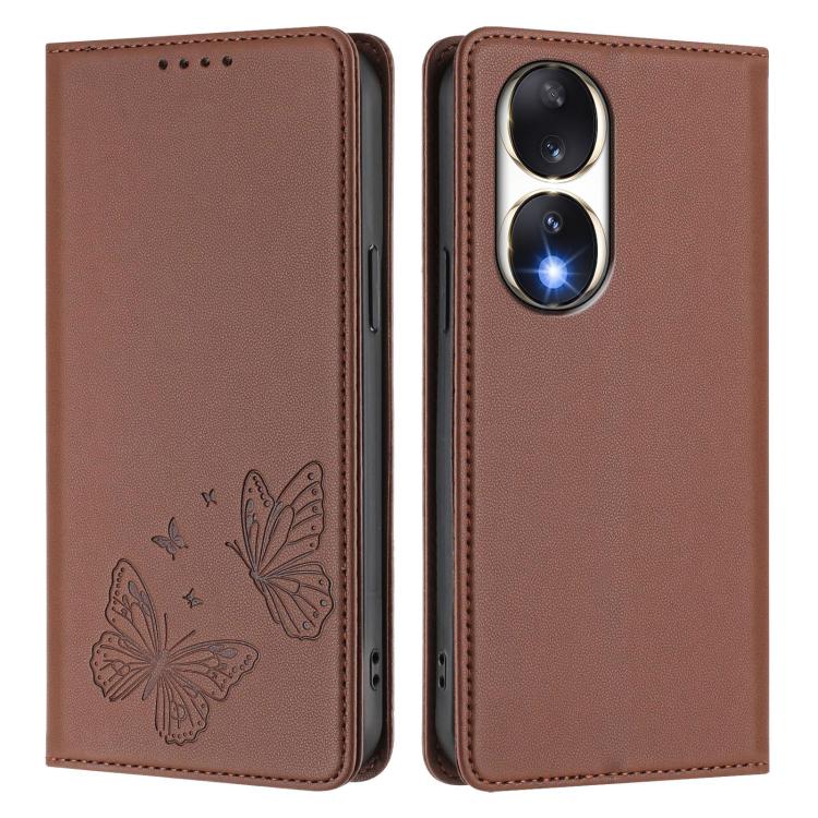 For Honor 90 5G Strong Magnetic Dual Butterfly RFID Vegan Leather Phone Case