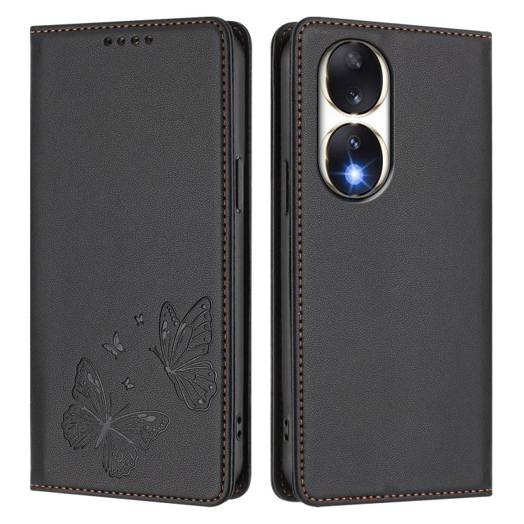 For Honor 90 5G Strong Magnetic Dual Butterfly RFID Vegan Leather Phone Case
