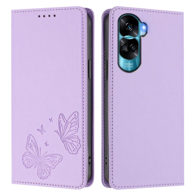 For Honor 90 Lite / X50i 5G Strong Magnetic Dual Butterfly RFID Vegan Leather Phone Case
