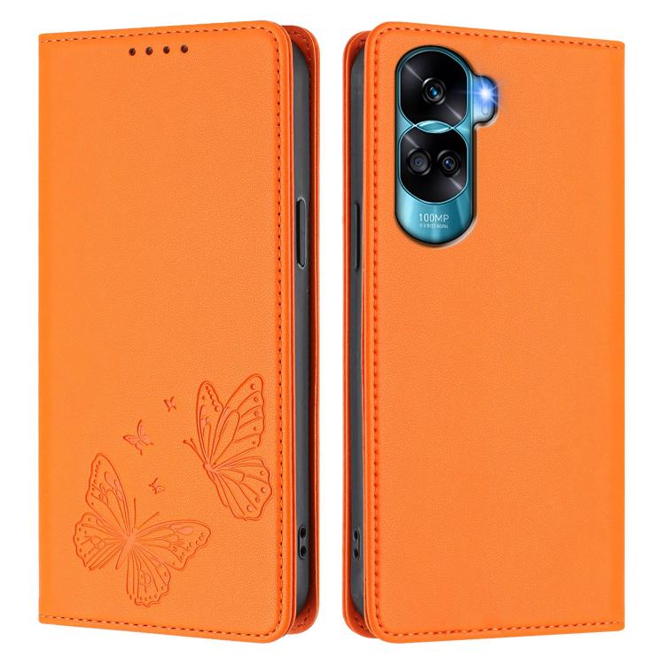 For Honor 90 Lite / X50i 5G Strong Magnetic Dual Butterfly RFID Vegan Leather Phone Case