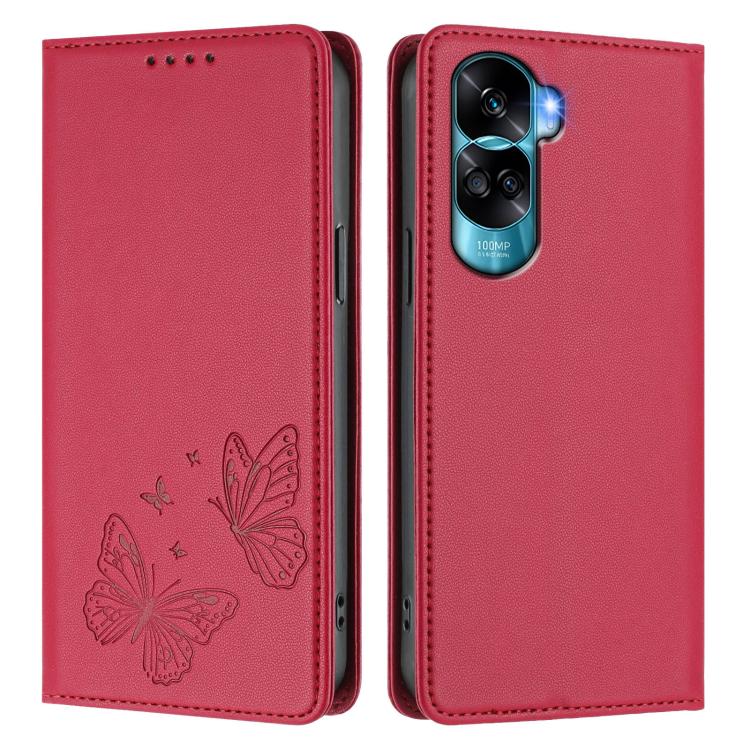 For Honor 90 Lite / X50i 5G Strong Magnetic Dual Butterfly RFID Vegan Leather Phone Case