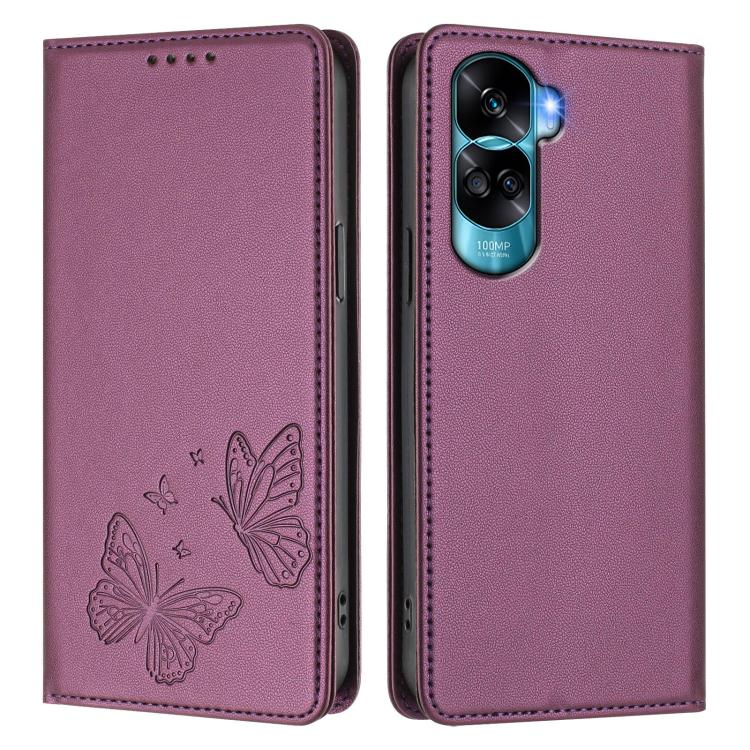 For Honor 90 Lite / X50i 5G Strong Magnetic Dual Butterfly RFID Vegan Leather Phone Case