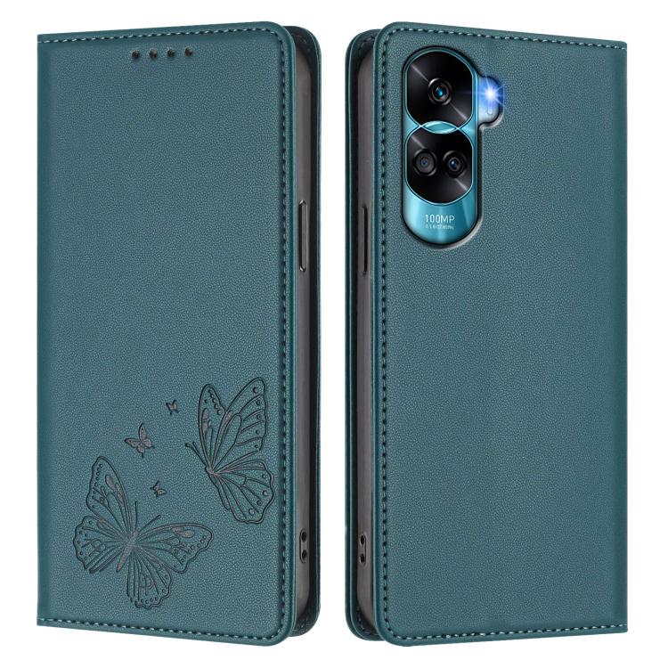 For Honor 90 Lite / X50i 5G Strong Magnetic Dual Butterfly RFID Vegan Leather Phone Case