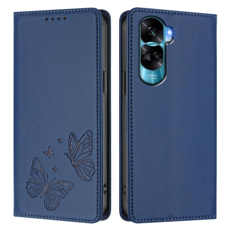 For Honor 90 Lite / X50i 5G Strong Magnetic Dual Butterfly RFID Vegan Leather Phone Case