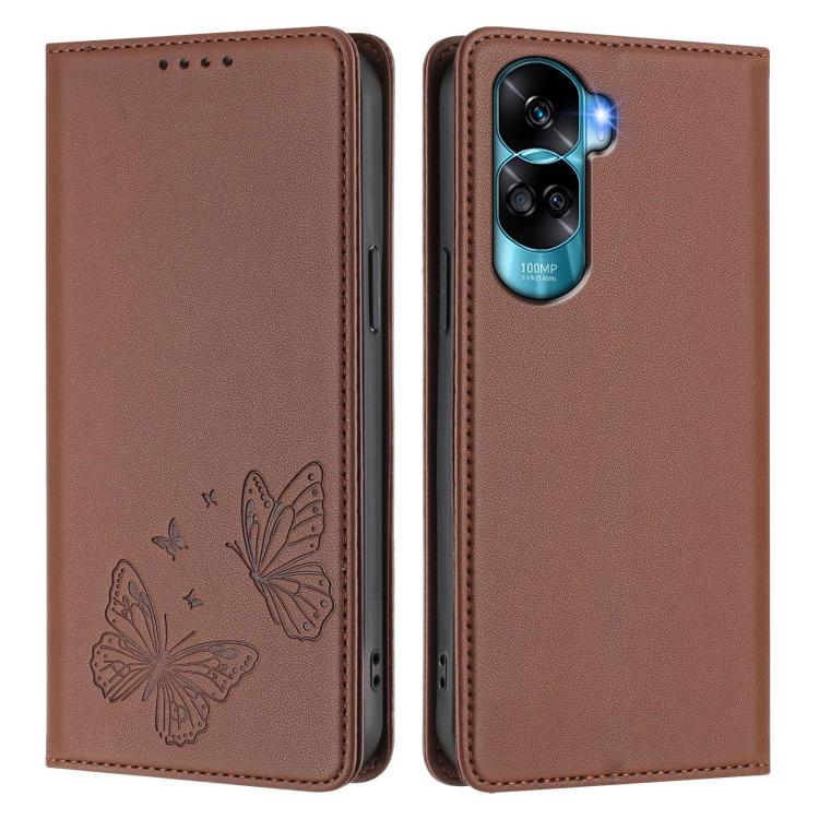 For Honor 90 Lite / X50i 5G Strong Magnetic Dual Butterfly RFID Vegan Leather Phone Case
