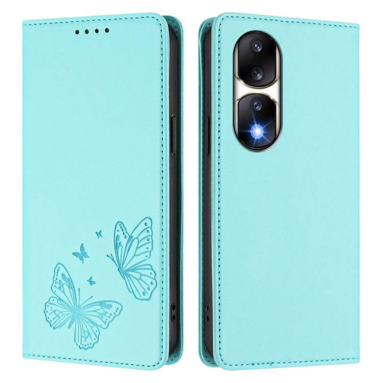 For Honor 90 Pro 5G Strong Magnetic Dual Butterfly RFID Vegan Leather Phone Case