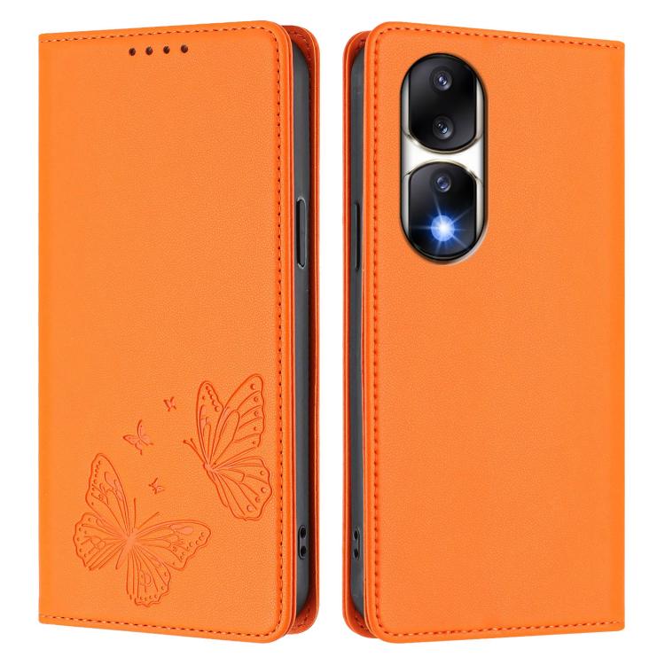 For Honor 90 Pro 5G Strong Magnetic Dual Butterfly RFID Vegan Leather Phone Case