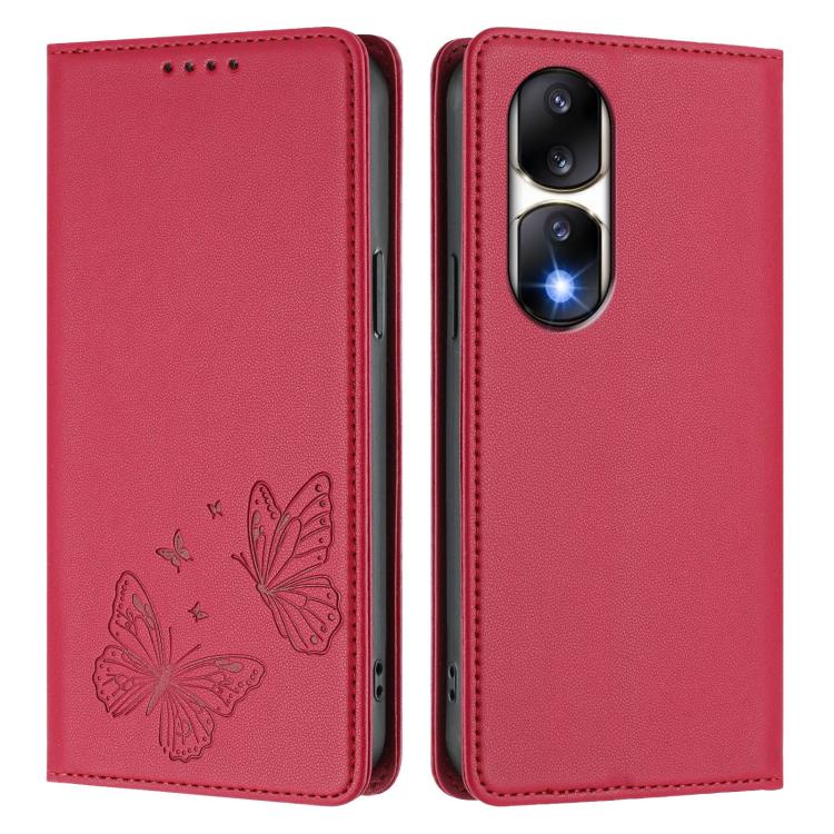 For Honor 90 Pro 5G Strong Magnetic Dual Butterfly RFID Vegan Leather Phone Case