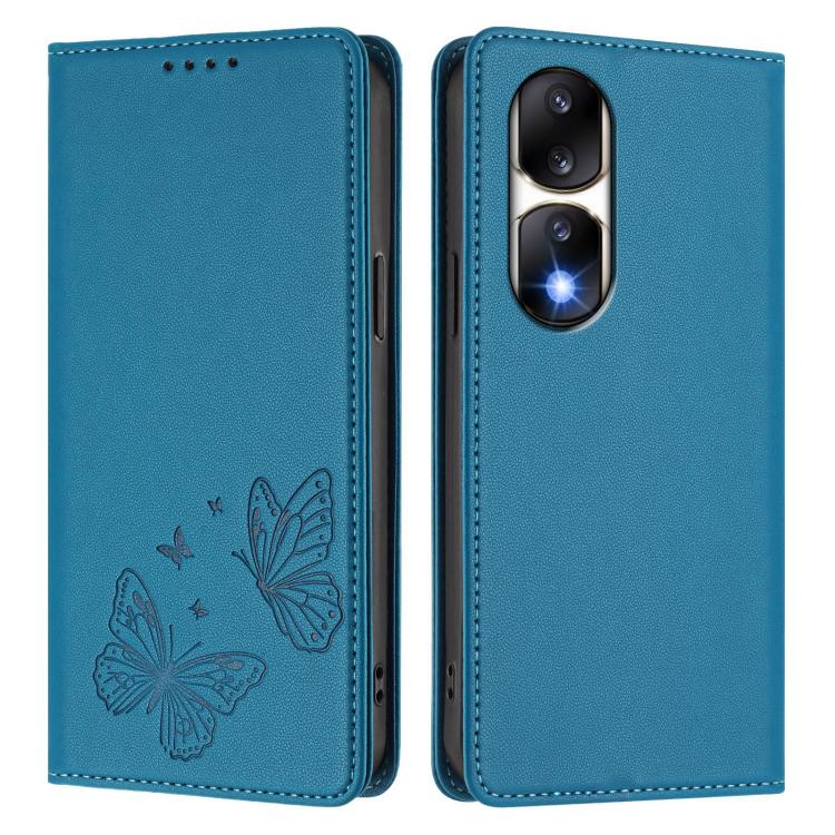 For Honor 90 Pro 5G Strong Magnetic Dual Butterfly RFID Vegan Leather Phone Case