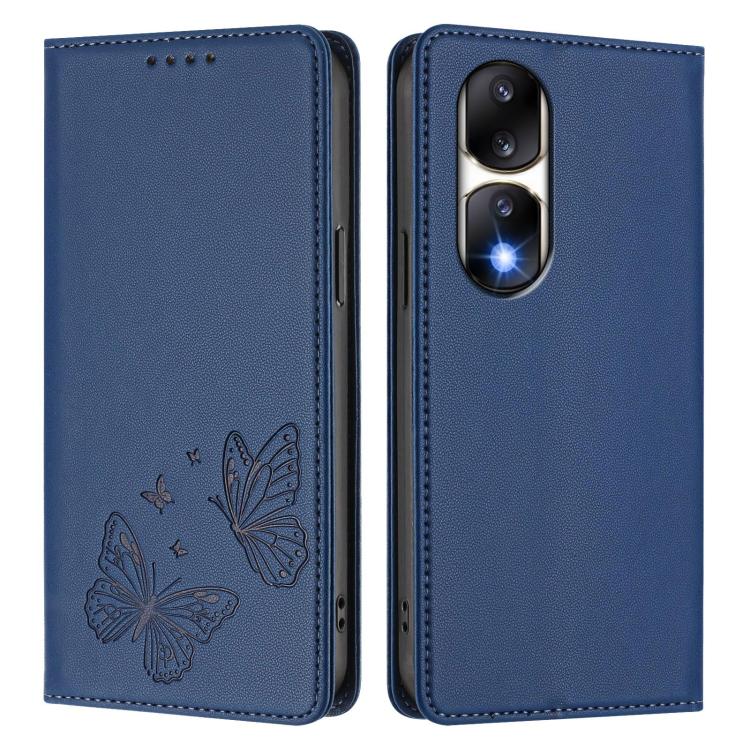 For Honor 90 Pro 5G Strong Magnetic Dual Butterfly RFID Vegan Leather Phone Case