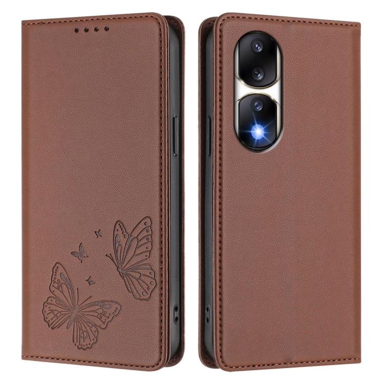 For Honor 90 Pro 5G Strong Magnetic Dual Butterfly RFID Vegan Leather Phone Case
