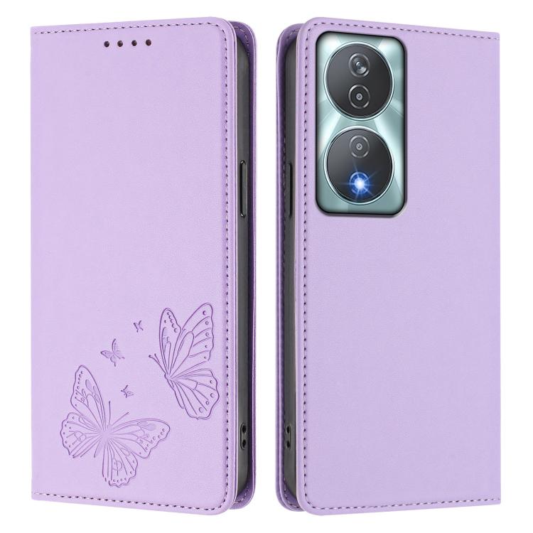 For Honor 90 Smart 5G / X7b 5G / 4G Strong Magnetic Dual Butterfly RFID Vegan Leather Phone Case