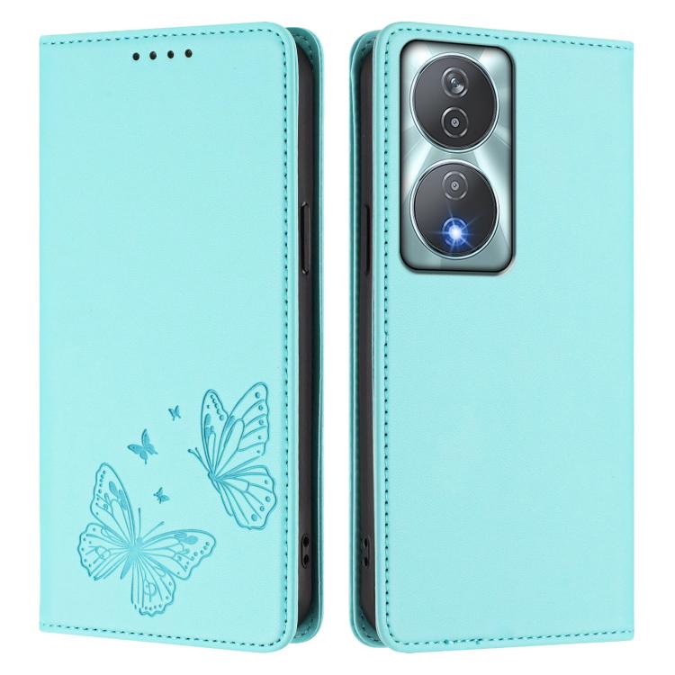 For Honor 90 Smart 5G / X7b 5G / 4G Strong Magnetic Dual Butterfly RFID Vegan Leather Phone Case