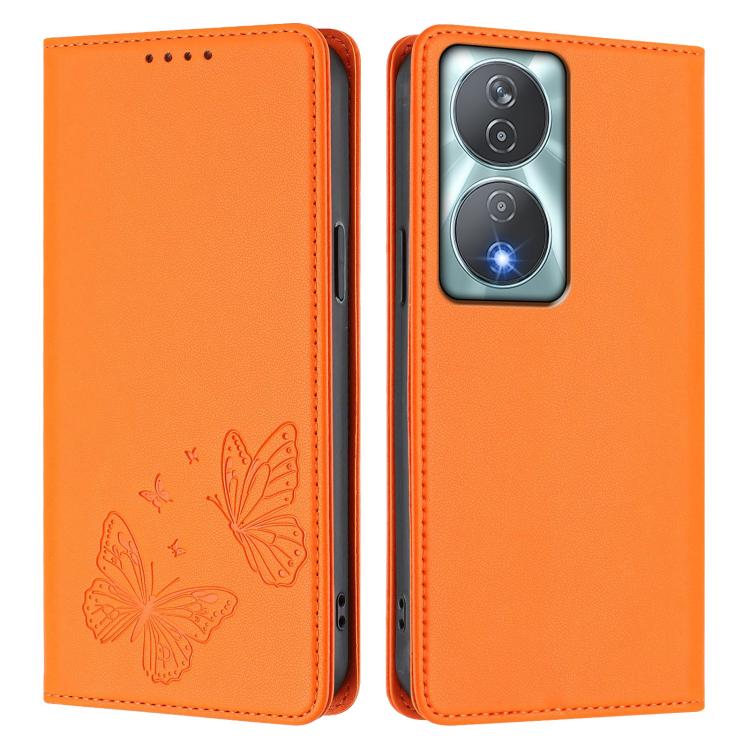 For Honor 90 Smart 5G / X7b 5G / 4G Strong Magnetic Dual Butterfly RFID Vegan Leather Phone Case
