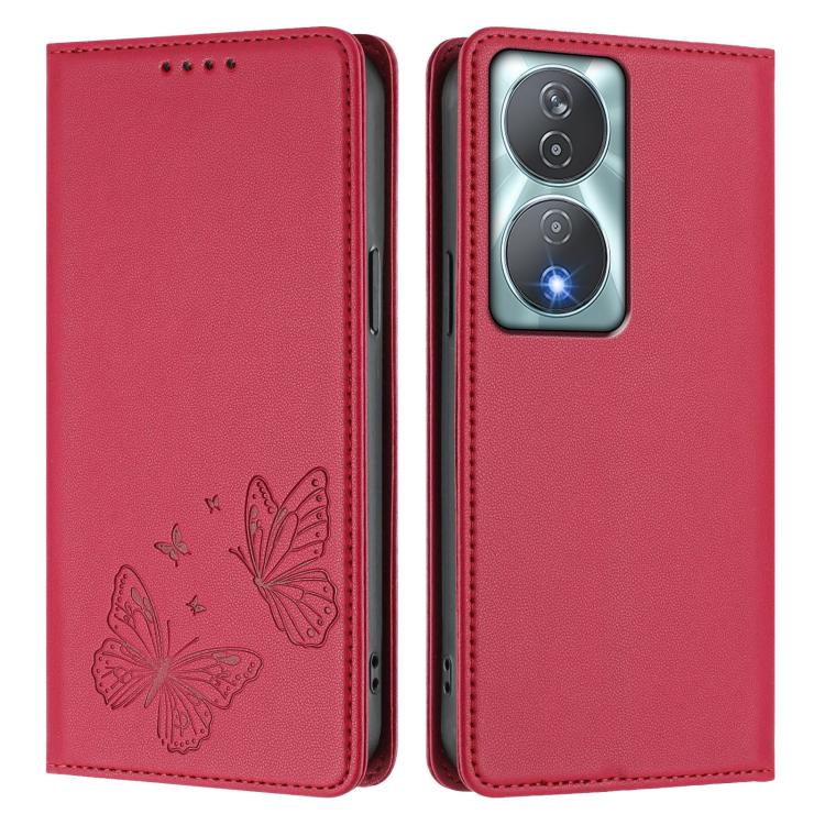 For Honor 90 Smart 5G / X7b 5G / 4G Strong Magnetic Dual Butterfly RFID Vegan Leather Phone Case