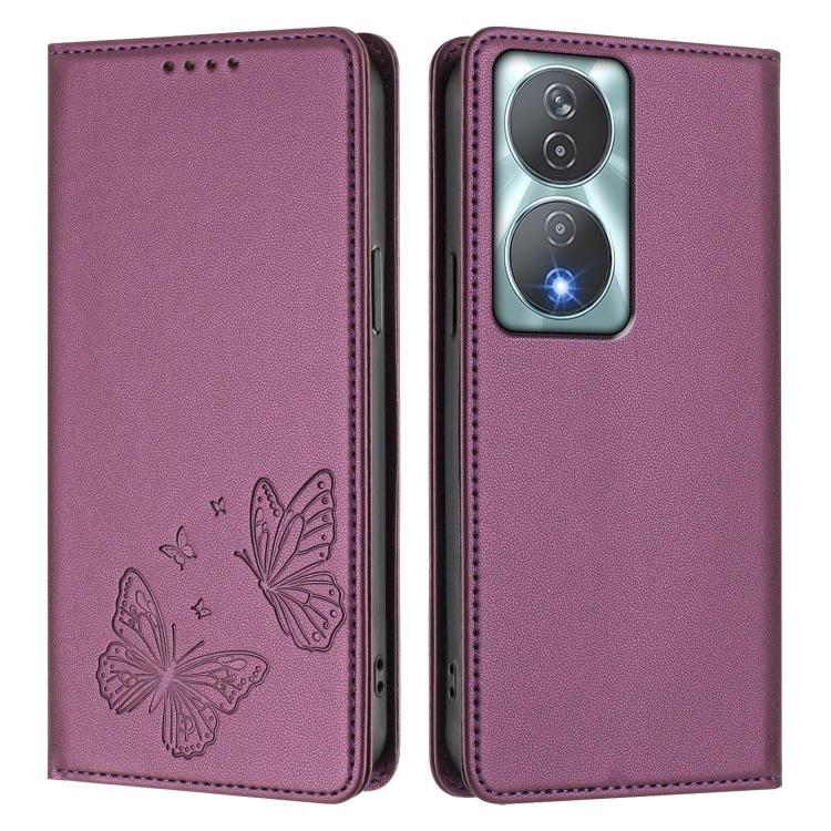 For Honor 90 Smart 5G / X7b 5G / 4G Strong Magnetic Dual Butterfly RFID Vegan Leather Phone Case