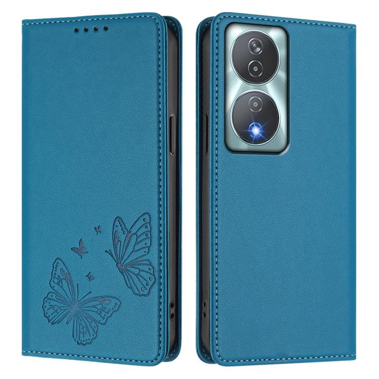 For Honor 90 Smart 5G / X7b 5G / 4G Strong Magnetic Dual Butterfly RFID Vegan Leather Phone Case