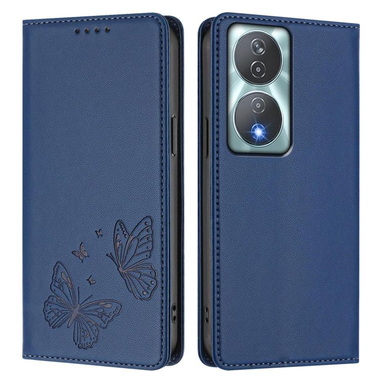 For Honor 90 Smart 5G / X7b 5G / 4G Strong Magnetic Dual Butterfly RFID Vegan Leather Phone Case