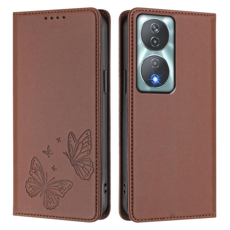 For Honor 90 Smart 5G / X7b 5G / 4G Strong Magnetic Dual Butterfly RFID Vegan Leather Phone Case