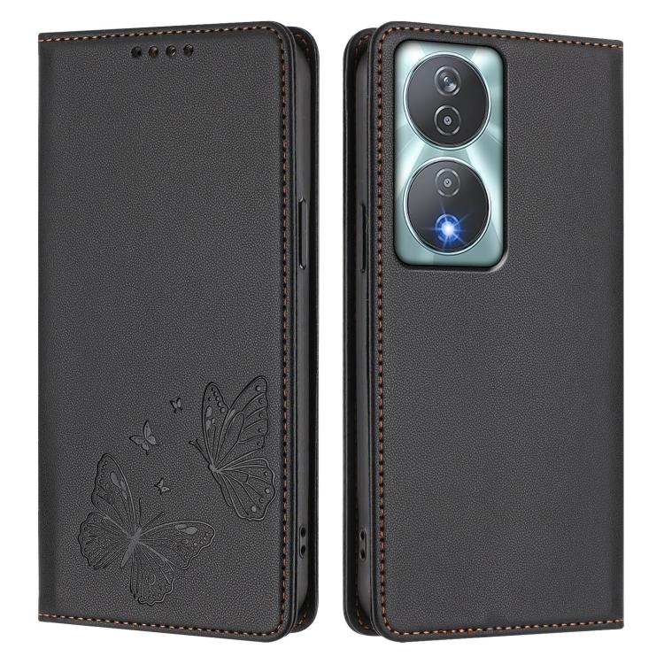 For Honor 90 Smart 5G / X7b 5G / 4G Strong Magnetic Dual Butterfly RFID Vegan Leather Phone Case