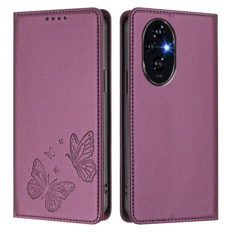 For Honor 200 5G Global Strong Magnetic Dual Butterfly RFID Vegan Leather Phone Case