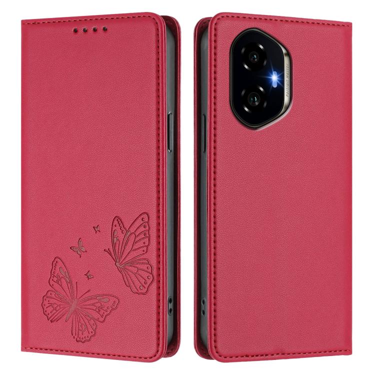 For Honor 300 Strong Magnetic Dual Butterfly RFID Vegan Leather Phone Case